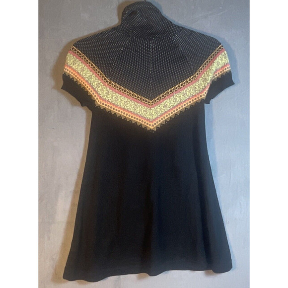 Free People Black Boho Pattern A-Line Short Sleeve Turtle Neck Sweater Sz XS - Picture 2 of 7